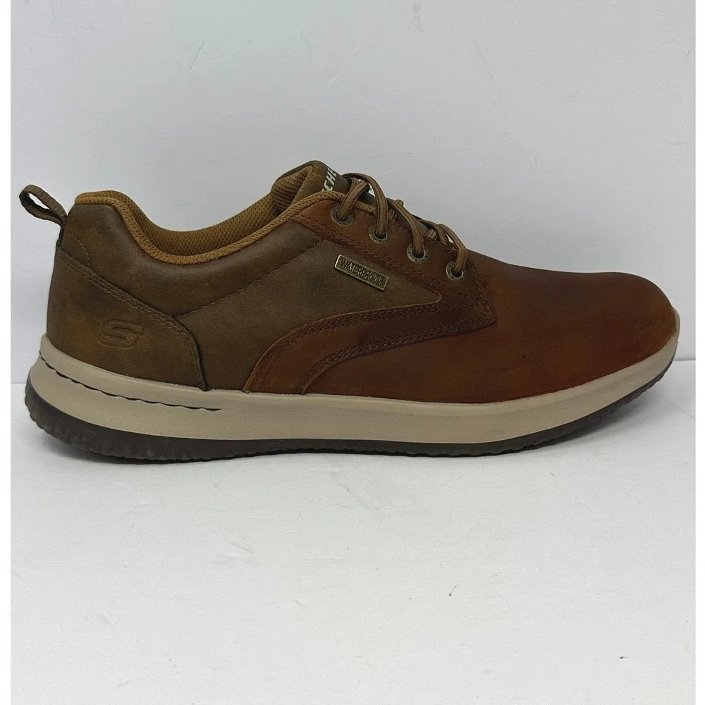 Skechers Mens Classic Fit Waterproof Leather Oxford Brown Air-Cooled Memory Foam